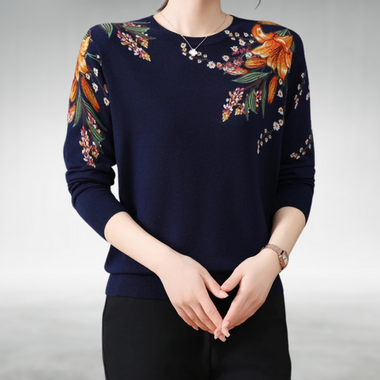 Allana™ – Damens Blommig Stickad Tröja
